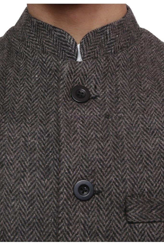 dhrohar men's woolen black textured nehru waistcoat