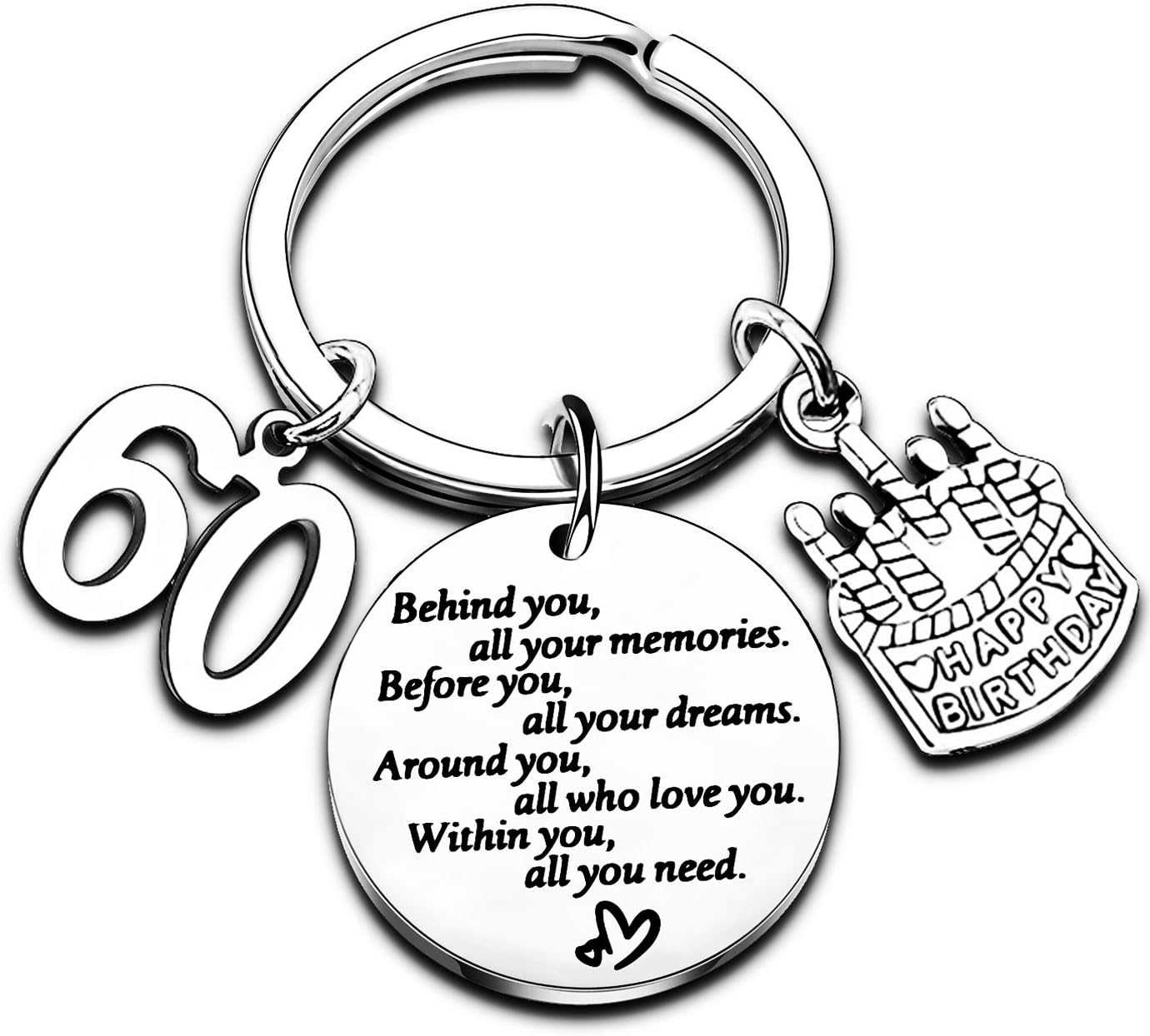 Nimteve Birthday Keychain (60th) - Stainless Steel, Yellow, Women, Girls, Mothers, Daughters, Sisters