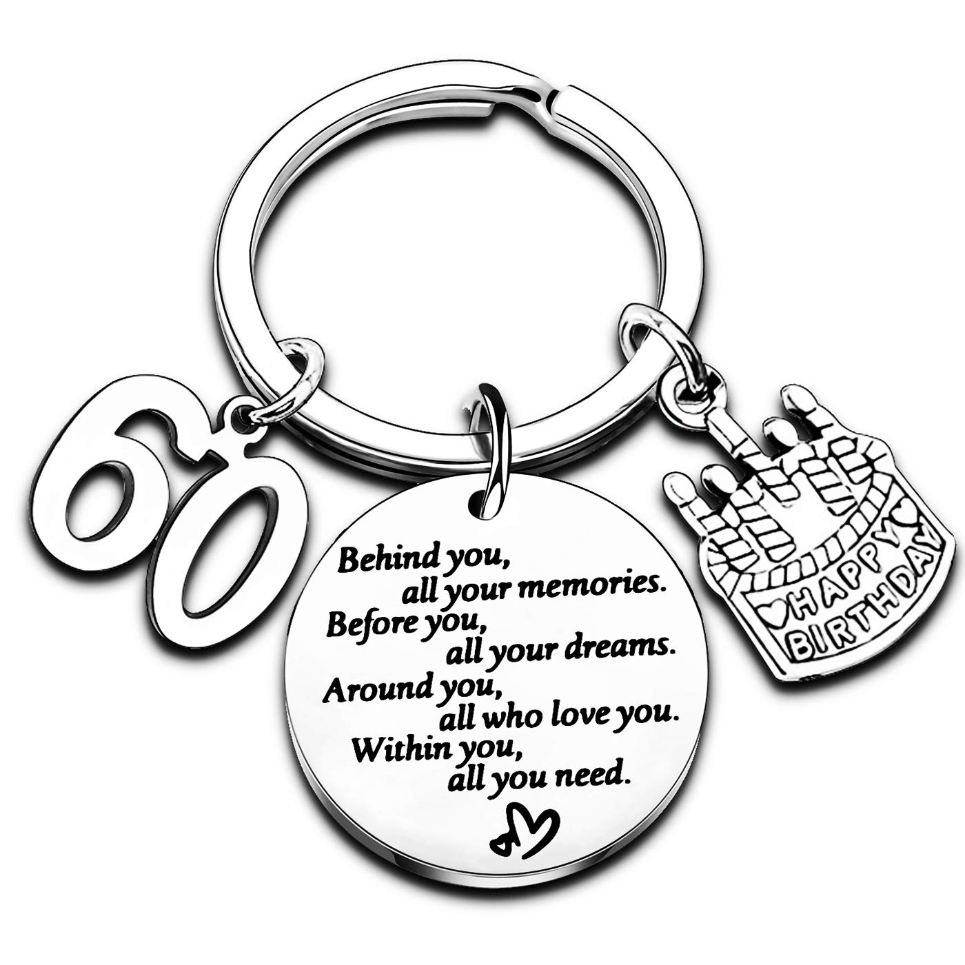 Nimteve Birthday Keychain (60th) - Stainless Steel, Yellow, Women, Girls, Mothers, Daughters, Sisters