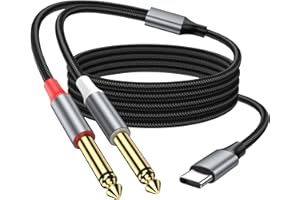 KAYQINHO USB C to Dual 1/4 inch Audio Cable 3.3FT, USB Type C to Dual 6.35mm 1/4 inch TS Audio Cord for Smartphone, Tablet, L