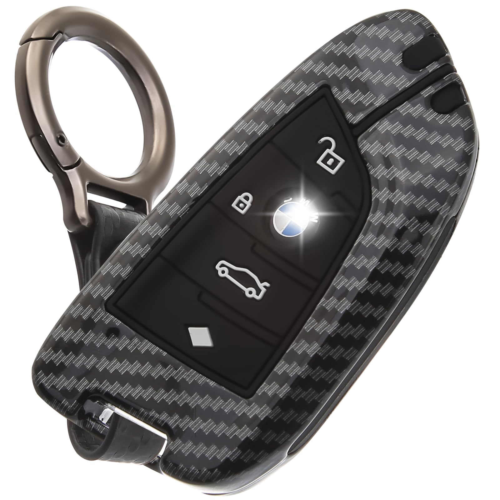Photo 1 of Carbon Fiber Pattern Key Fob Cover for BMW, Metal Case with Silicone Lining, Keychain Protector Accessories Compatible with 2020-2025 1 2 3 4 5 6 7 8 Series X1 X2 X3 X4 X5 X6 Z4