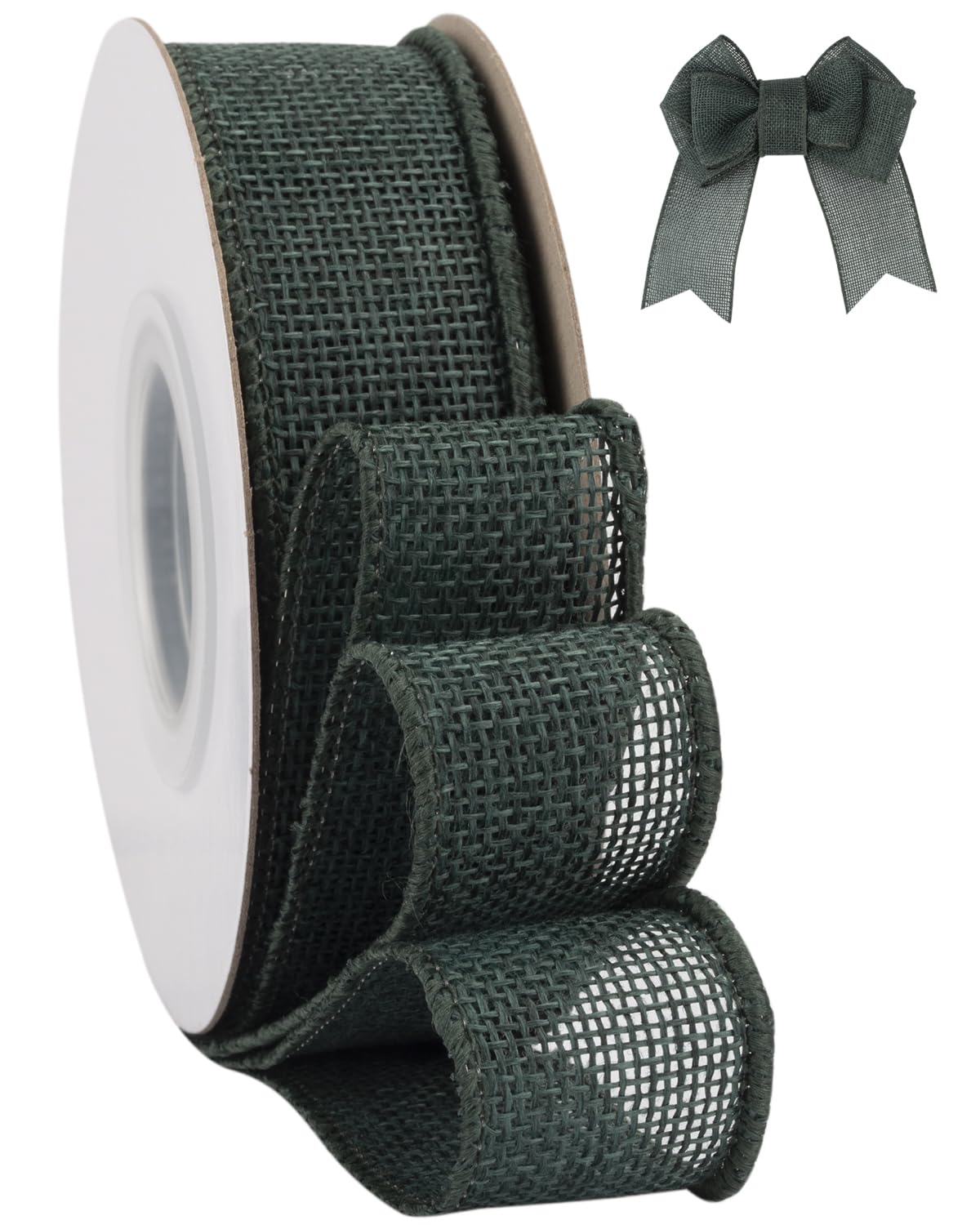 Tekdeere Burlap Ribbon 25mm x 9 Meters, Spruce Wired Ribbon for Crafts, Gift Wrapping, Wreaths, Bows, Tree Decoration and Outdoor Decoration