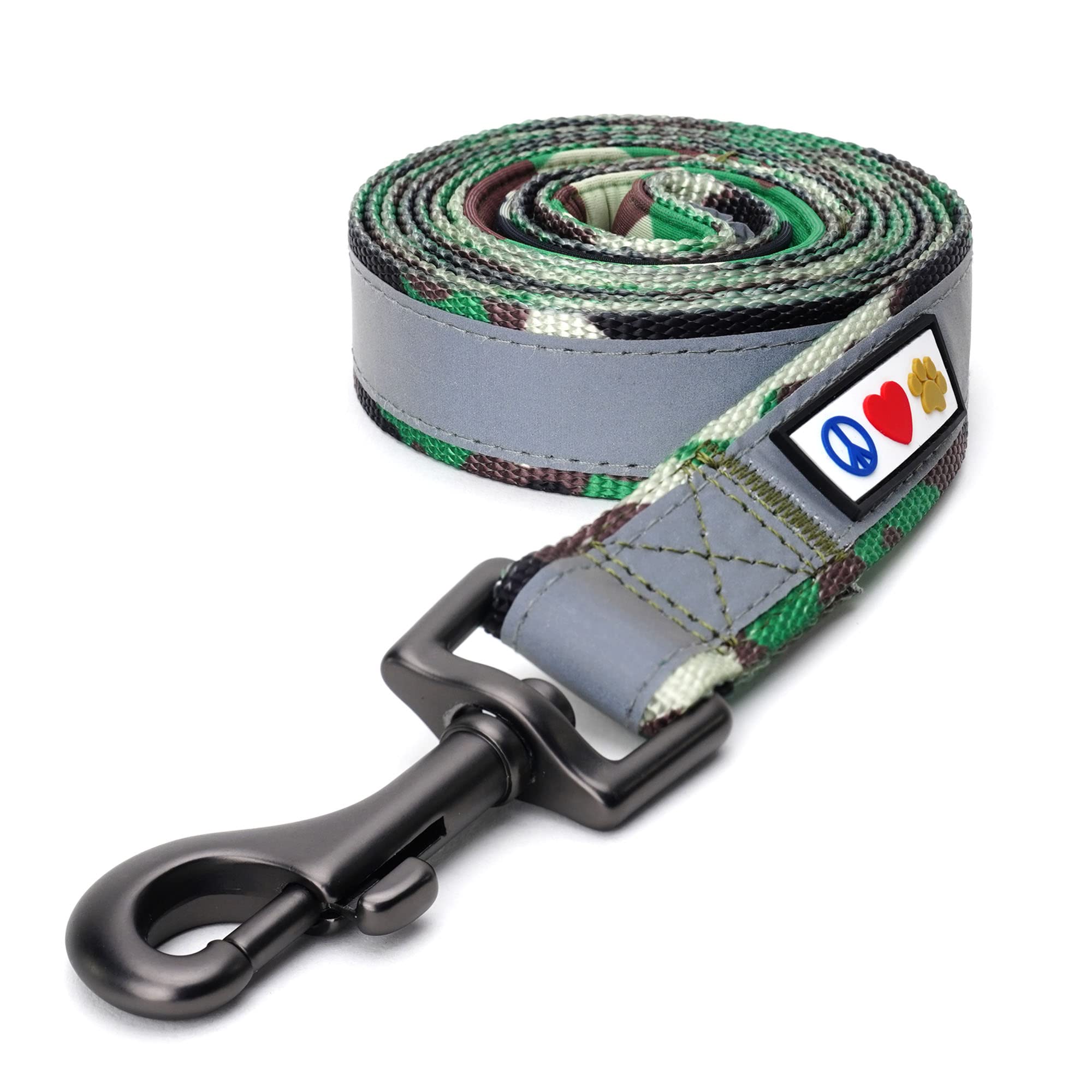 Pawtitas 1.8 M Reflective Dog Lead Comfortable Padded Handle | Puppy Dog Double Handle Reflective Lead | Reflective Short Dog Lead for Training | Hands Free Running Dog Lead - M/L Camo Green Lead