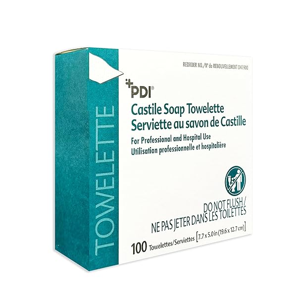 PDI CASTILE SOAP TOWELETTES, FACE AND HAND CLEANSING, 100 INDIVIDUALLY WRAPPED WIPES PER BOX