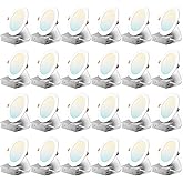 Amico 24 Pack 6 Inch 5CCT Ultra-Thin LED Recessed Ceiling Light with Junction Box, 2700K/3000K/3500K/4000K/5000K Selectable, 1050 Lumens, Dimmable Canless Wafer Downlight, 12W Eqv 110W-ETL&FCC