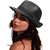 DRESHOW Women Straw Sun Hat Short Brim Panama Travel Fedora Beach Cap Roll up Summer Hat for Women Men UPF 50+
