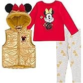 Disney Minnie Mouse Zip Up Vest Puffer T-Shirt and Leggings 3 Piece Outfit Set Infant to Big Kid