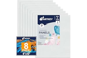 Artkey Canvases for Painting, 8x10 Inch 8-Pack, 10 oz Primed 100% Cotton White Blank Canvas Boards, Art Supplies Canvas Panel