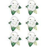 ZUCCIO White Rose Wrist Corsage, Set of 6 Wrist Corsage for Mother of Bride and Groom Wedding Decor, Artificial Rose Wrist Flower for Wedding, Bride, Bridesmaids, Prom, Homecoming, Party