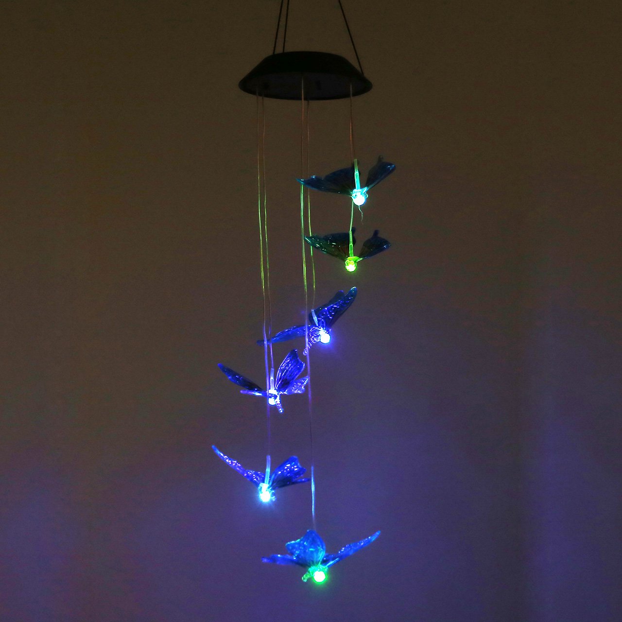 Yoption Color-Changing LED Solar Wind Chime, Romantic Spiral Spinner Outdoor Decorative Windbell Light for Patio, Deck, Yard, Garden, Home, Pathway (Colorful Butterfly)