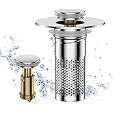 Bathroom Sink Drain Strainer, Universal Pop-up Sink Stopper with Removable Hair Catcher & Stainless Steel Filter Basket, Anti-Clog Drain Protector Fits Most US Standard Bathroom Sinks