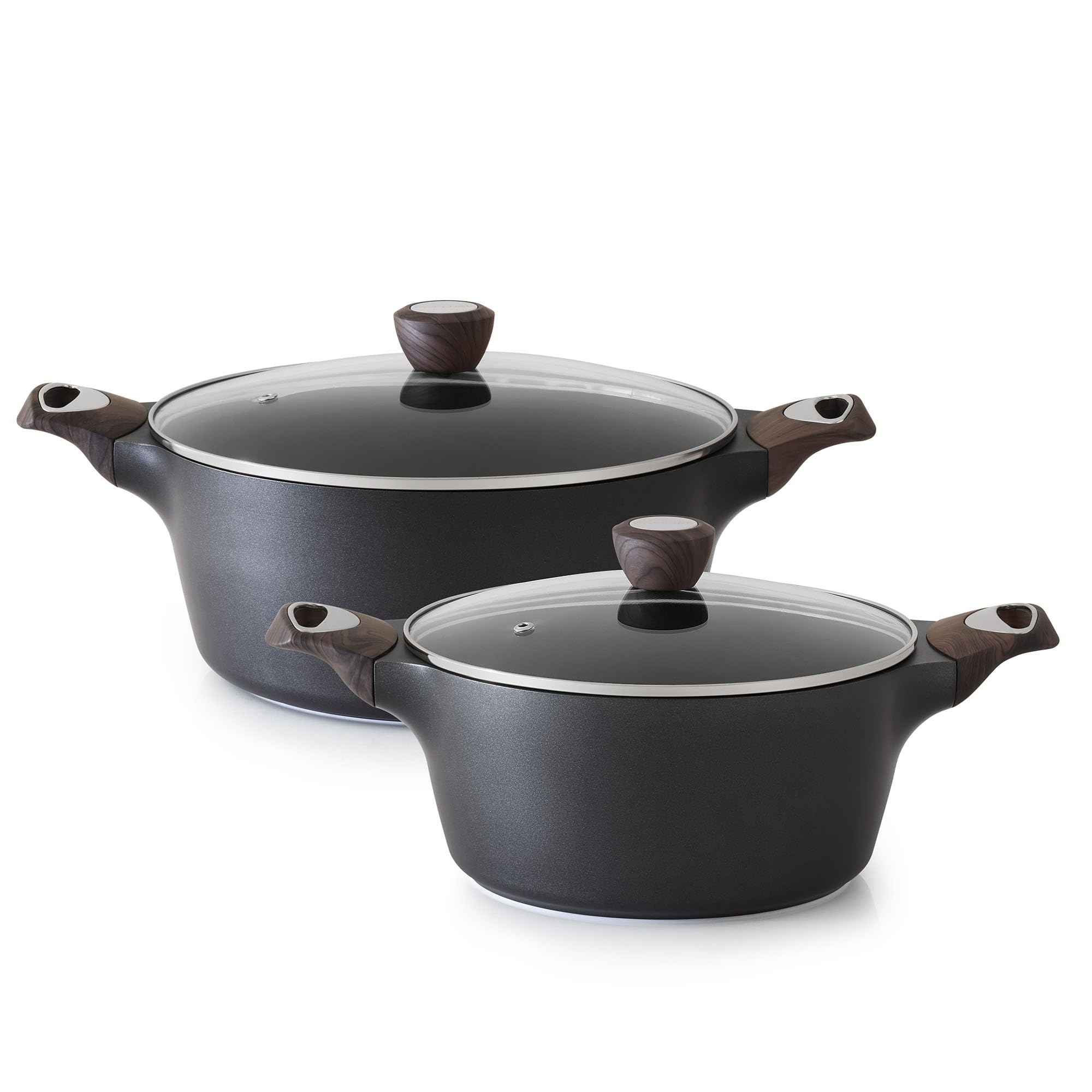 SENSARTE Nonstick Stock Pot with Lid, 4.5+6.6 QT Soup Pot Set Casserole Pot, Healthy Pasta Pot, Large Deep Cooking Pot, Big Sauce Pot Stew Pot, Induction Compatible, PFOA PFOS APEO Free, Black Image