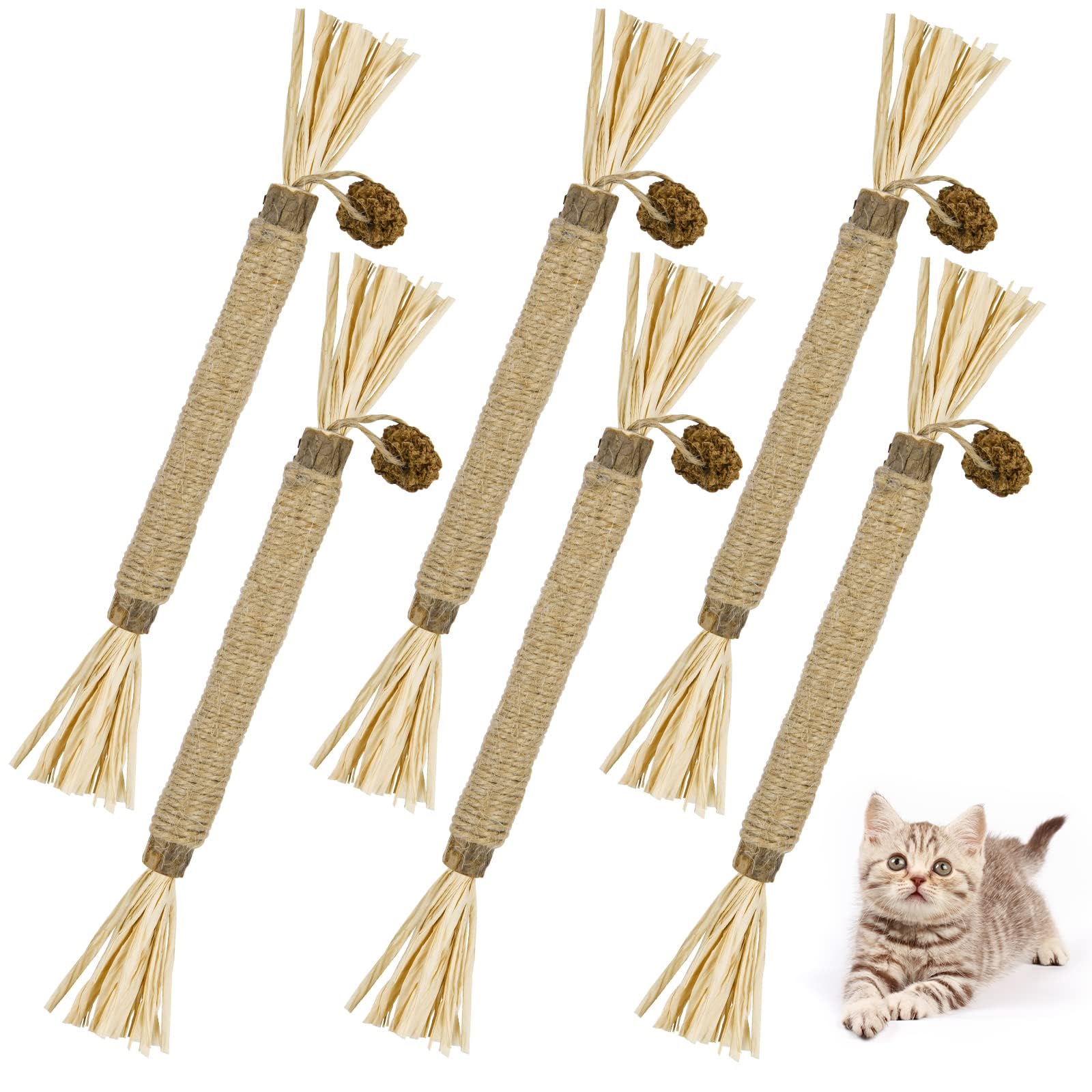 Adiwo Chew Sticks Cat Toys, 6pcs Natural Matatabi Catnip Sticks Kitten Teething Toys, Cat Teeth Nip Cleaning Chew Catnip Toys Sticks for Indoor Cats Kitten Teething Teeth Cleaning and Stress Release