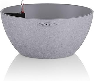 LECHUZA CUBETO Stone 30, Steingrau, Hochwertiger Kunststoff, Inkl. Bewässerungssystem, Herausnehmbarer Pflanzeinsatz, Für Innen- und Außenbereich, 13830