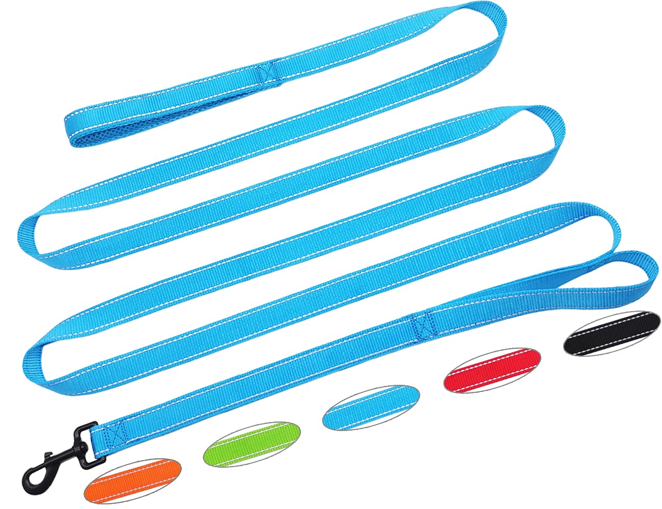 SEPXUFORE 2 Handle Dog Leash, 10FT Leash with Traffic Handle, Reflective Strong Nylon, Easy Control Training Walking Double Handle Dog Lead for Large Medium Dogs and Pullers (Blue)