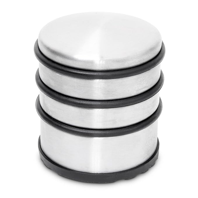 Relaxdays Türstopper schwer, Türfeststeller mit Gummiringen, Türpuffer aus Edelstahl & Gummi, HBT: 75x68x68 mm, silber