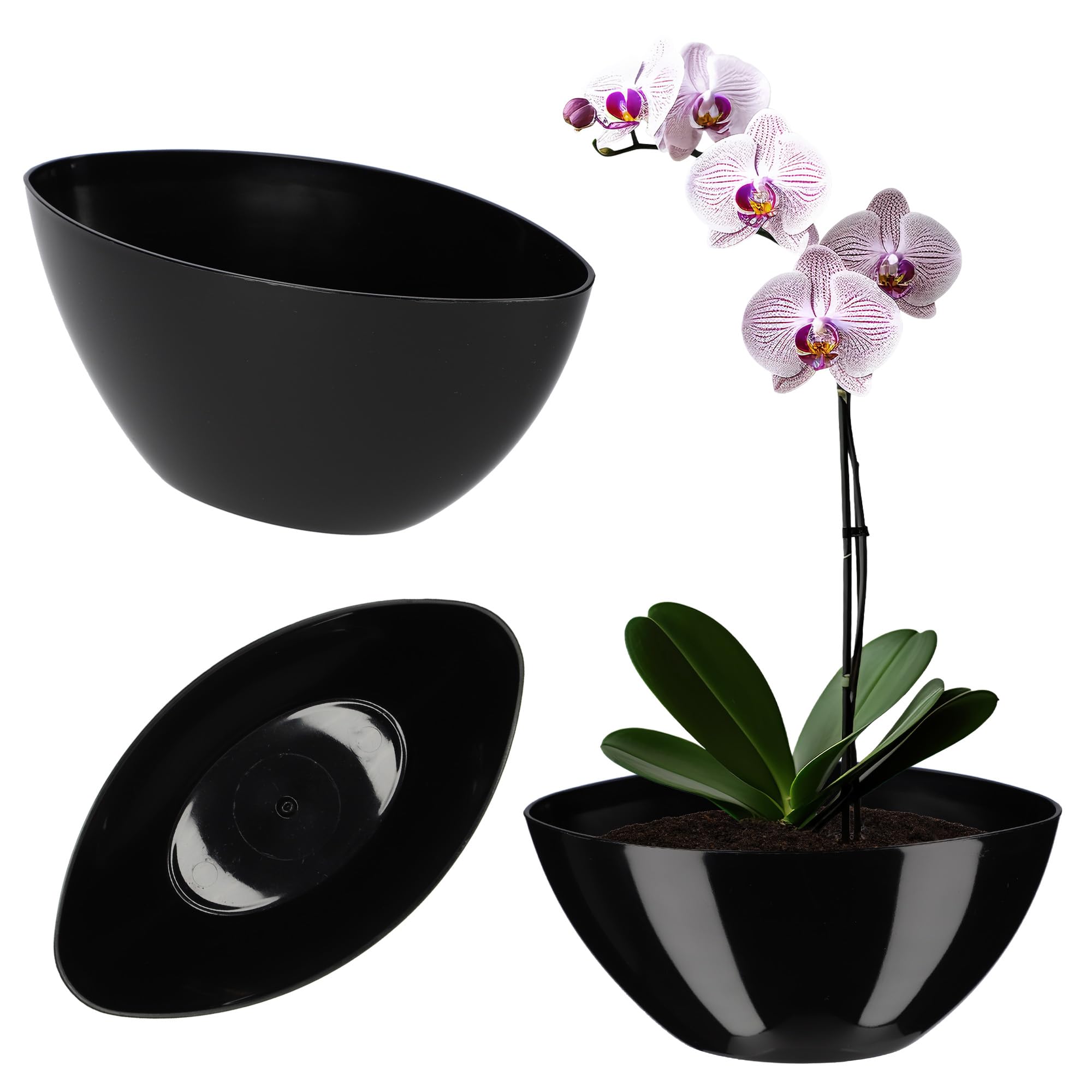 KADAX Plant Pot, Plastic Flower Pot in Several Colours, Oval Planter for Bedroom, Living Room, Office, Lightweight Plant Pot, Modern Indoor Planter (21 x 12 cm, Black)