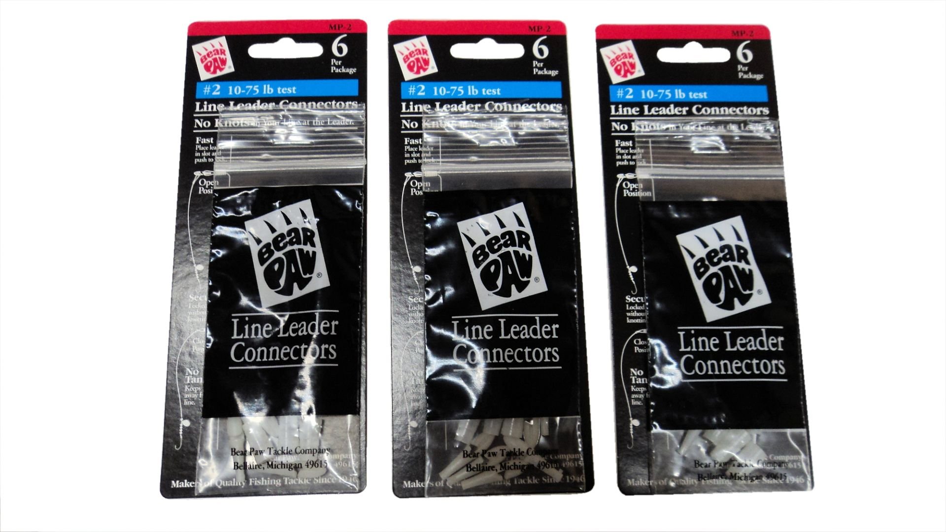 BEAR PAWLine Leader Connectors - No Knots - #2-3 Packs of 6 (18 Total) - 10-75 lb Test - No Tangle - #MP-2