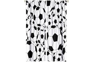 AUIMZOO Soccer Curtains, Boys Kids Sports Classic White and Black Soccer Sports Theme Print, Suitable for Teenagers Bedroom Nursery Playroom, One Panel Set, 52x84 Inches.