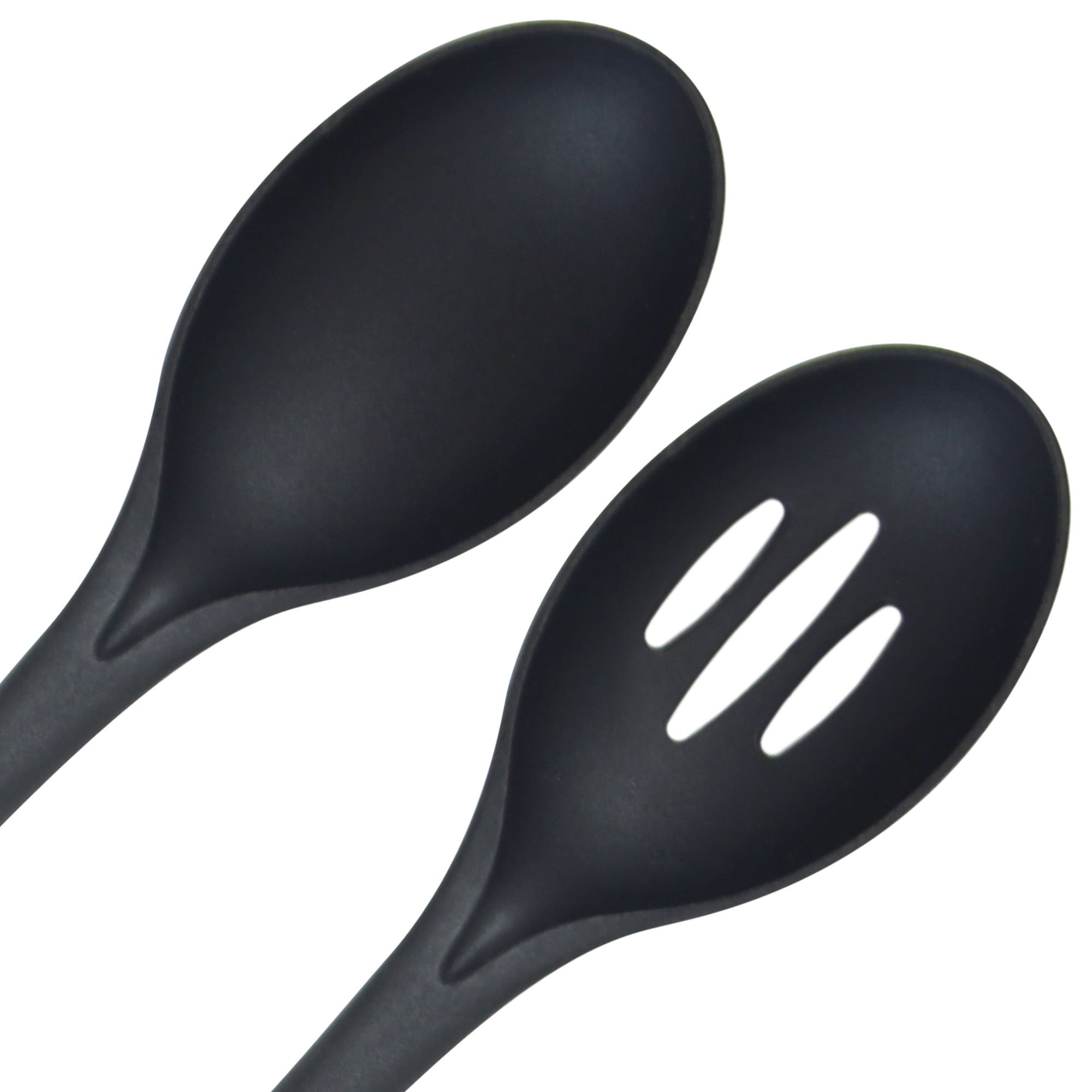 Nouveau set de cuillères de cuisine 3 pc – Remplacement à vie – Cuillères/spatules multifonction pleines & trouées + repose-cuillère – Accessoires nylon ne rayent pas les poêles Teflon antiadhésives