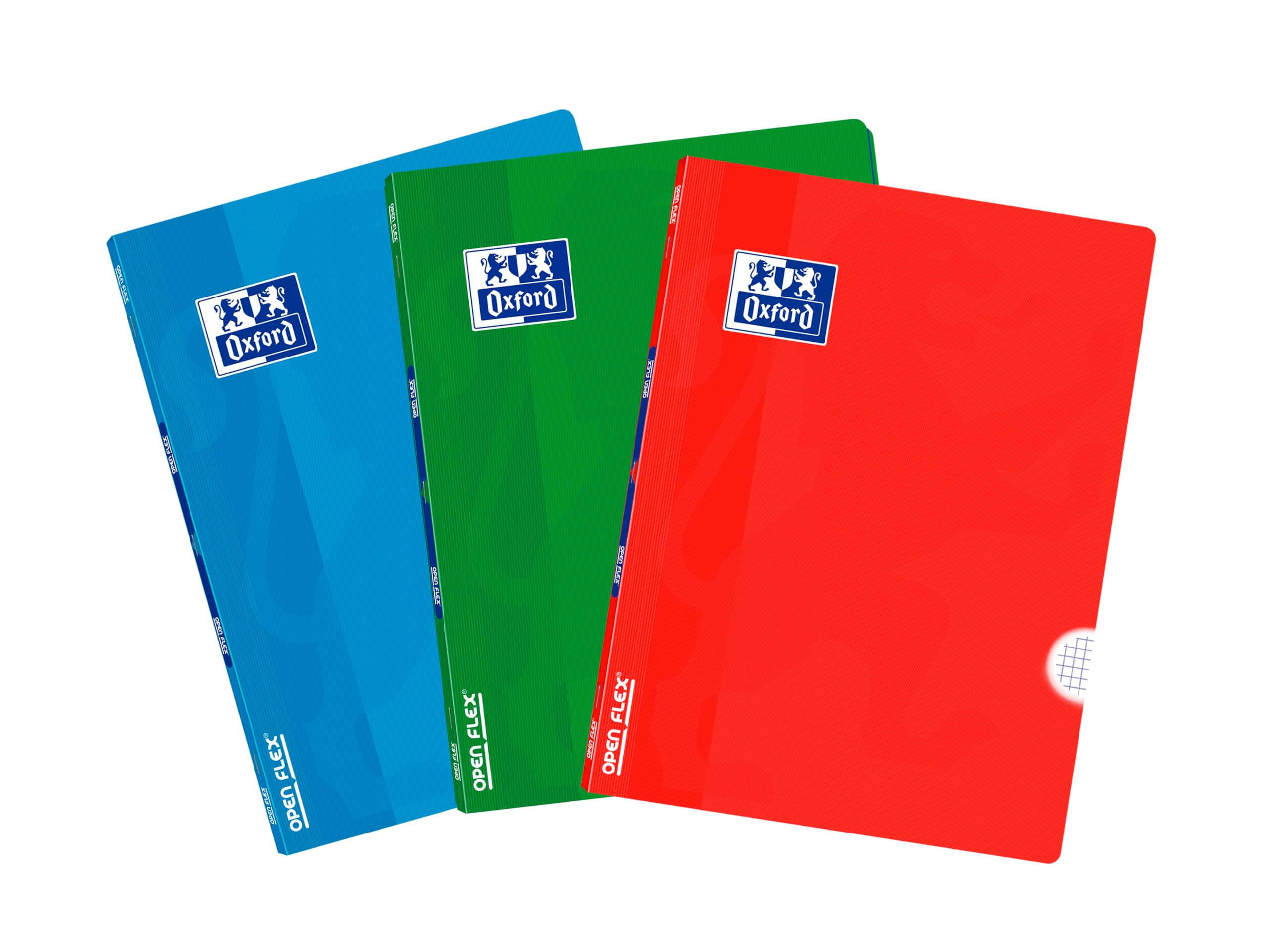 Oxford, Notebooks A4 Squared 4x4, Plastic Cover, 48 Sheets, Pack 3 Notebooks, Red, Turquoise and Green