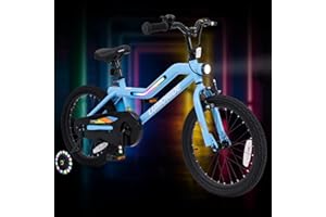 OLAKIDS Kids Bike with Lights, 16 18 Inch Toddlers Bike with Flash Training Wheels LED Frame 7 Lighting Modes, Children's Bic