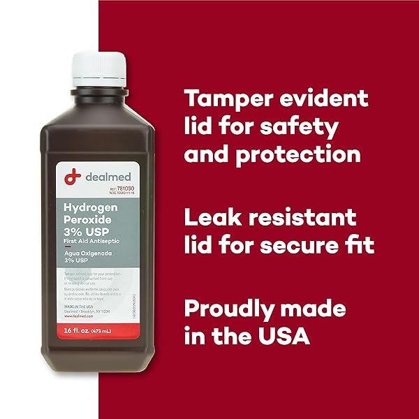 DEALMED HYDROGEN PEROXIDE 3% USP – 16 FL. OZ. USA MADE HYDROGEN PEROXIDE CLEANER, HYDROGEN PEROXIDE 3 PERCENT FIRST AID CLEANER, HYDROGEN PEROXIDE SOLUTION FOR FIRST AID KIT AND MEDICAL FACILITIES