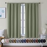 Simplebrand Ava Sage Green Blackout Curtains for Bedroom 63 Inch Length 2 Panels Set, Solid Thermal Insulated Energy Saving Rod Pocket Window Treatment Curtains Blackout Drapes, W40 x L63 Inch, Sage