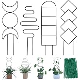 Wellsign 16inch Small Indoor Plant Trellis for Climbing Plants Outdoor | 4PK Black Garden Metal Trellis for Potted Plants with Different Patterns for Vine Ivy Flower Plant Support