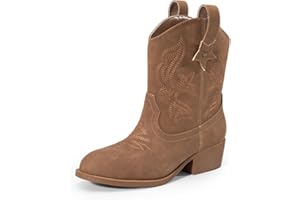 DREAM PAIRS Girls Cowboy Cowgirl Boots 2-in-1 Western Removable Cuff Fold Over Embroidered Fashion Mid Calf Shoes