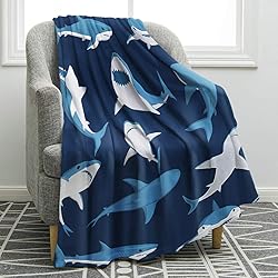 Jekeno Cartoon Shark Blanket Blue Soft Warm Print