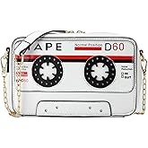 QiMing Retro Tape Shaped Evening Purse,PU Audio Cassette Crossbody HandBag for Women