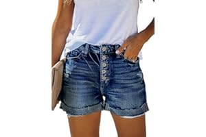 Angerella Denim Shorts for Women Mid Rise Ripped Jean Shorts Stretchy Folded Hem Hot Short Jeans
