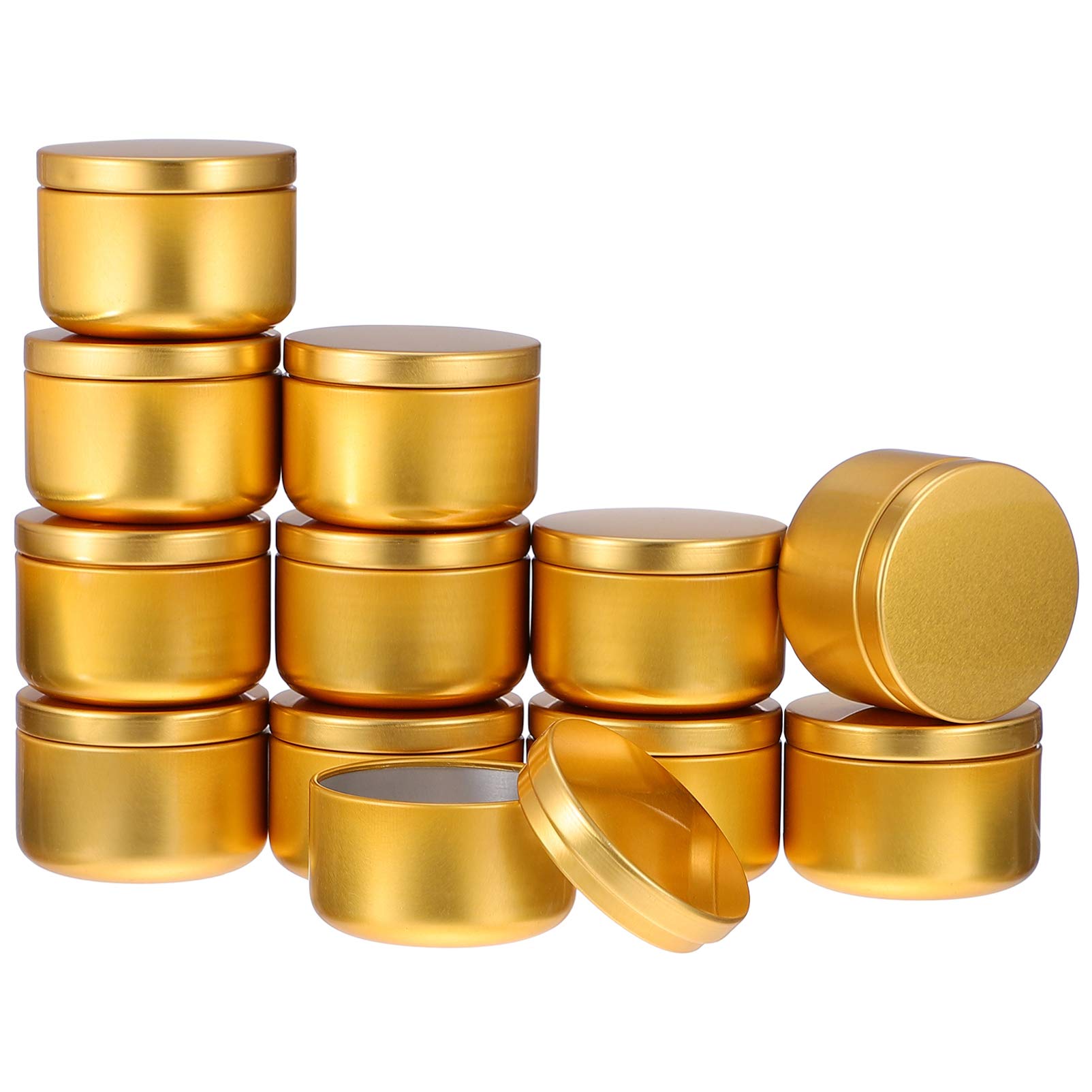 Healifty 12PCS Metal Candle Tins Empty Candle Jars Candle Making Tin Aluminum Tin Jar for Candle Making Cosmetic Empty Refillable Box (Golden 1)