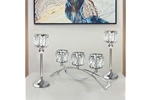 KOLNLALA 3 Arms Crystal Bowl Tealight Candelabra Votive Candle Stand, Wedding centerpieces for Tables Crystal Candlestick，Centerpiece Table Decorations (Set of Silver)