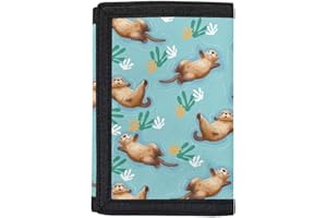 Dolyues Funny Otter Trifold Wallet Ocean Animal Kids Wallet for Girls Canvas Outdoor Sports Wallet for Ages 9-12 Birthday Gifts