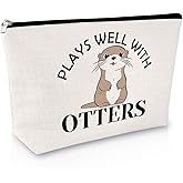 Sfodiary Otter Lover Gift Makeup Bag Sea Otter Gifts for Women Animal Lover Cosmetic Bag Animal Themed Birthday Christmas for Zookeeper Friends Mom Aunt Zipper Travel Pouch