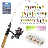 QualyQualy Ice Fishing Rod Reel Combo Complete Set Ice Fishing Gear with Backpack Seat Ice Cleats Ice Fishing Jigs Line Full Ice Fishing Kit 24" 26"