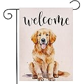 Welcome Golden Retriever Dog Garden Flag 12.5x18 Inch Double Sided Outside, Spring Summer Farmhouse Holiday Yard Outdoor Decoration