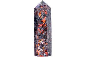 Runyangshi 1PCS Natural Crystal Flame Yooperlite Stone Tower 2.36"-2.75" (6-7cm) 6 Faceted Single Point Prism Healing Crystal