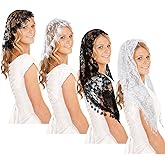 JATEBI 4 Pcs Retro Lace Veil Triangle Round Head Coverings for Women Mantilla Latin Mass Head Covering Lace Shawl for Bridal Wedding Party Costume Cosplay
