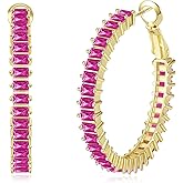 GLOQUAT Trendy 14K Gold Plated Hoop Earrings for Women, Chunky Gold/Silver Earrings for Women Cubic Zirconia Baguette Hoop Earrings Heart Hoops Lightweight Hypoallergenic Jewelry,25mm/35mm/40mm/50mm