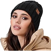 OZERO Black Beanies for Women, Knit Polar Fleece Lined Slouchy Warm Womens Hats Winter