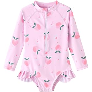 LIBREDGE Baby Girls' Long Sleeve One Piece Swimsuits Zip Toddler Rashguard | Bathing Suits with Zipper UPF 50+ Sun Protection