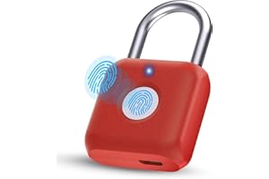 Pothunder Fingerprint Padlock, Smart Metal Keyless Fingerprint Lock, Waterproof, USB Rechargeable, for Gym, School, Luggage, Backpack, Suitcase, Red