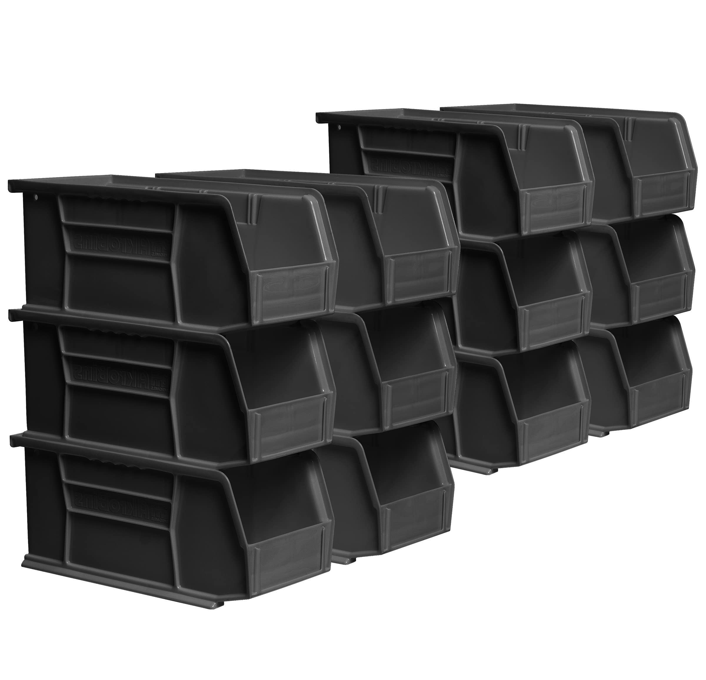 Akro-Mils 30230 AkroBins Plastic Storage Bins, Space-Saving Stackable Bins for Garage, Pantry, Craft Organization, 11-Inch x 5-Inch x 5-Inch, Black, 12-Pack