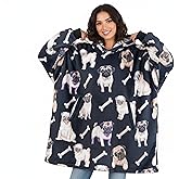 Huglanket Pug Gifts Wearable Blanket Hoodie, Oversized Wearing Blanket for Pug Lovers - Watercolor