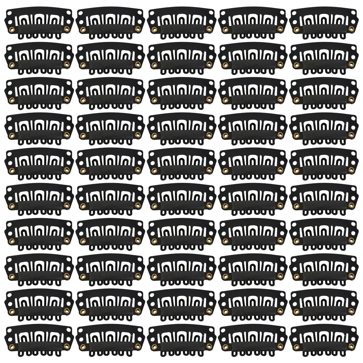 50 Pcs Hair Extension Clips 28mm 6-Teeth Metal U-Shape Snap wig Clips for Hair Extensions and Wefts (Black)