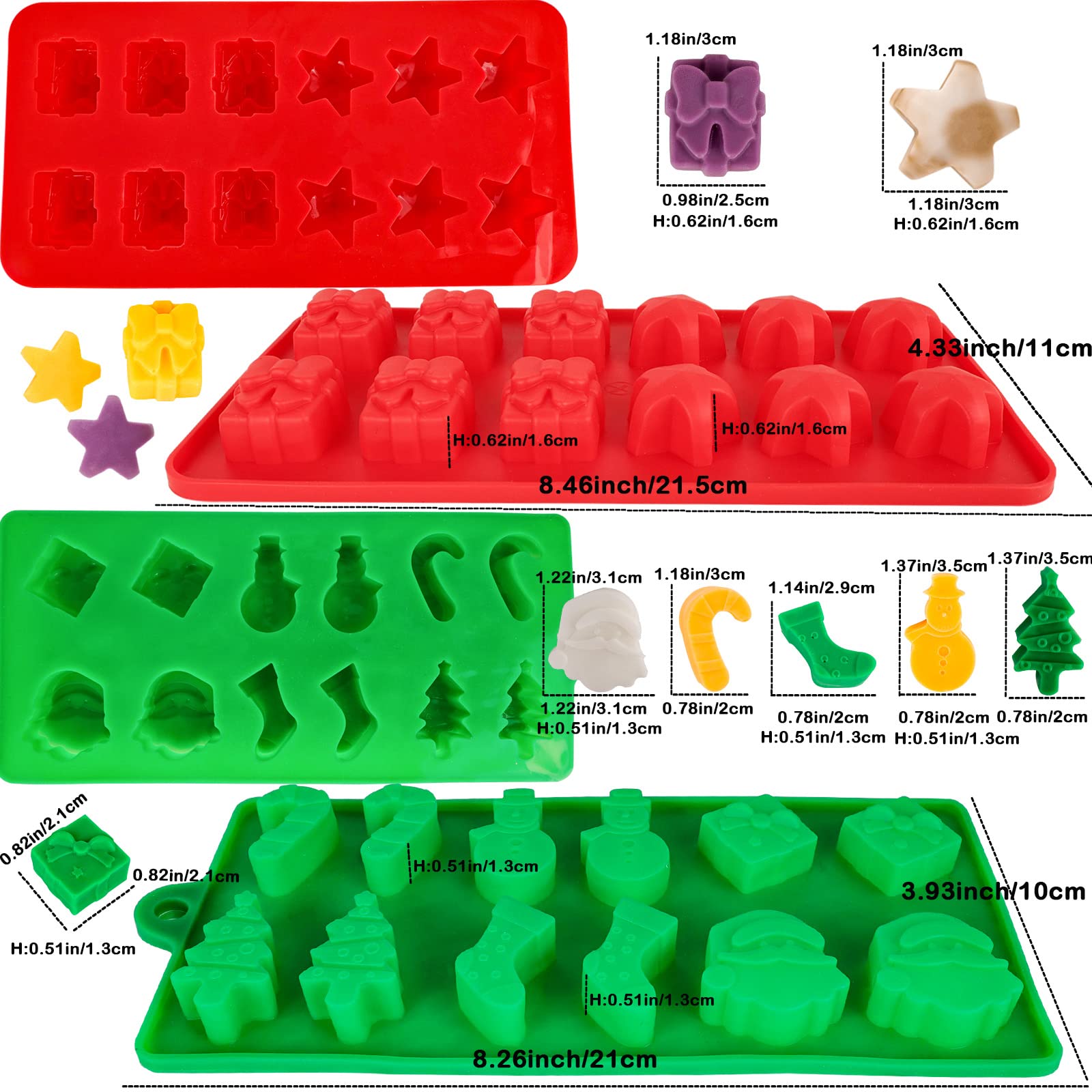 Christmas Silicone Molds Christmas Chocolate Mold Candy Molds for Baking Sweet Treats,Cake Xmas Gift Handmade Soap Candles with Shape of Christmas Tree Santa Head for Christmas Party, Home Baking