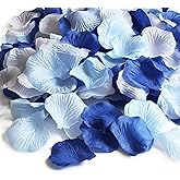ALLHEARTDESIRES 1200 PCS Blue and White Artificial Rose Petals - Silk Flower Petals for Wedding Aisle Decor, Flower Girl Baskets & Table Scatters - Navy & Light Blue Decor for Baby Shower